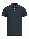 JACK & JONES Herren Slim Fit Polo Shirt JJEPAULOS Uni Sommer Hemd Kragen Kurz Arm Basic Pique Cotton, Navy Blazer/Detail:Tonal/True Red/Slim, M