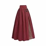 CR ROLECOS Viktorianischer Patchworkrock Vintage Goth Damen Rock A Linie Mittelalter Maxirock mit Taschen L