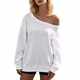 POIUIYQA Damen Oversize One Shoulder Sweatshirt Langarm Schulterfreies Oberteil