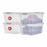 Iris Ohyama, Aufbewahrungsboxen mit Deckel, Kunststoffboxen, Plastikbox, Box mit Deckel, 15L, 4er-Set, Silber, Verschlussclips, Stapelbar, Organisation, BPA-frei, Plastikboxen, Kisten, NTB-15