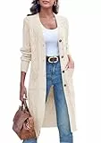 Imily Bela Strickjacke Damen Lang Zopfmuster Open Front Cardigan Langarm Herbst Winter Strickcardigan mit Taschen(Beige,XXL)