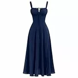 IBTOM CASTLE Damen Blumen Korsett Kleid Quadratischer Ausschnitt Spaghettiträger Sommer Boho Sonnenkleid Lässig Flowy Schlitz Bustier Kleider Navy blau S