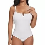 Joyshaper Shapewear Damen Body Bauchweg V-Ausschnitt Shaping Formende Body Shaper Tanga Shape Bodysuit Weiß,S