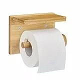 Relaxdays Toilettenpapierhalter mit Ablage, für Handy & Feuchttücher, Bambus Klopapierhalter, HBT 12x16x10,3 cm, natur
