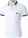 GNRSPTY Herren Poloshirts Kurzarm Baumwolle Polo Shirts Männer Slim Fit Polohemd Golf Farbe Nähen T-Shirt S-XXL,Weiß,XXL
