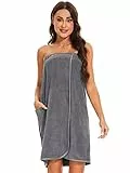 vislivin Bademantel Damen Frottee Saunakilt Saunatuch Frauen Sauna Kilt mit Druckknöpfen und Gummizug Gray XL