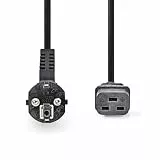 Nedis Stromkabel - Schutzkontaktstecker - IEC-320-C19 - Abgewinkelt - Gerade - Vernickelt - 2.00 m - Rund - PVC - Schwarz - Label