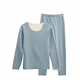 Daesar Thermounterwäsche Set Polyester, Funktionswäsche Damen Skiunterwäsche Winter Hellblau 2XL Thermounterhemd + Thermohose