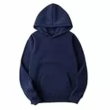 KOG Hoodie Damen Baumwolle Sweatshirt mit Kapuze Einfarbige Kapuzenpullover Elegant Hooded Sweatshirt Kleidung Elegante Teenager Mädchen Warmes Regular Hoodies Marine XL