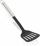 Leifheit Pfannenwender NylonSterling-Serie, Küchenhelfer aus rostfreiem Edelstahl und hitzebeständigem Nylon zum Kochen ohne Kratzer, Bratenwender mit ovalem Griff und praktischer Aufhängeöse, Silber