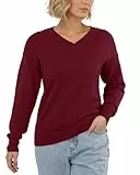 PrinStory Damen Pullover V-Ausschnitt Strickpullover Langen Ärmeln Sweatshirts Lässige Sweater Strickwaren (Weinrot, XL)