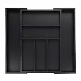 Relaxdays Besteckkasten ausziehbar, Bambus, HBT: 5 x 30,5-49 x 46 cm, 5-7 Fächer, Besteckeinsatz für Schubladen, schwarz, 1 Stück