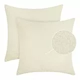 Deconovo Dekokissen Leinen Optik Kissenhülle Kissenbezüge Sofa Zierkissenhülle 45x45 cm, Creme, 2er Set