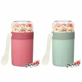 Bugucat Müslibecher to Go 520ML+250ML 2er,Praktischer Joghurtbecher mit Löffel, Auslaufsicher Müsli Cup Becher mit Soßenbox,Müslibox Brotdose Lunchbox für Kinder & Erwachsene,Grün+Rosa
