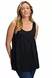 Ulla Popken Damen Top, Zierfalten, A-linie, Rundhals, Ärmellos, Modal T-Shirts, Schwarz, 54-56 EU