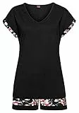 s.Oliver kurzer Damen Schlafanzug Pyjama V-Ausschnitt floral (DE/NL/SE/PL, Numerisch, 40, 42, Regular, Regular, schwarz)