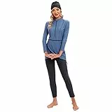 IBTOM CASTLE Muslimische Burkini Damen, Ganzkörper Badeanzug, Hijab Modest Muslim Swimwear Top+Hosen+Hijab 3 Stücke Set Dunkelblau M