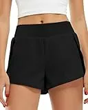 Libin Damen 2 in 1 Laufhose Kurz, Leichtes Stretch Sport Shorts Kurze Hosen Sommer Fitness Shorts Yoga Shorts, Quick-Drying Atmungsaktiv Gym Jogging Training Shorts Mit Taschen,Schwarz,Mittel