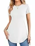 Florboom Longshirts Damen Kurzarm Rundhals Lässig Oberteil T-Shirts, Weiß L
