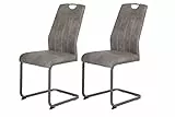 Hela Tische, 2er Set Esszimmerstuhl, Schwingstuhl CHRISTINA, Microfaser Vintage-Optik Grau, Metallgestell Grau, Lehne mit Griff