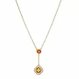 ANDANTE Premium Collection - Echter OSTSEE Bernstein Halskette und Kettenanhänger in 925 Sterling Silber 14K Gold - längenverstellbar ** Kleeblatt ** Zertifiziert - Gold des Meeres - Farbe COGNAC