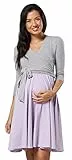 HAPPY MAMA Damen Umstandskleid Stillkleid 3/4 Ärmel 525 (Hellgraue Melange & Lavendel, 44-46, 2XL)