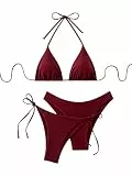 GORGLITTER Damen 3 Stück Bikini Sets Neckholder Bikini-Sets Swimwear Dreiteilige Swimsuits Triangle Rückenfrei Bikinis Bikinihose mit Schleifen Bordeaux S