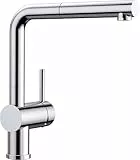 BLANCO LINUS-S | Küchenarmatur in chrom | Hochdruck | Mit herausziehbarem Schlauch | Rückflussverhinderer | Keramik Kartusche | Gesicherte Wasserqualität & wassersparend | [11x26,6x28,7 cm]