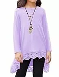 Arshiner Mädchen Tshirt Besticktes Kinder Lose Freizeit Tunika Swing Mode Langarm Oberteile Herbst Winter T-Shirts für Mädchen 7-8 Jahre 130 Lila