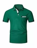 LIUPMWE Poloshirt Herren T Shirts Männer Kurzarm Kontrastfarbe Ausschnitt Baumwolle Sommer Golf Sports,XXL,Grün-NEW42