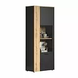 trendteam smart living - Esteban - Vitrine - Anthrazit/Eiche - Standvitrine in Rillenoptik - (BxHxT) 80 x 195 x 42 cm - eleganter Wohnzimmerschrank mit 6 Fächern