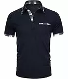 GLESTORE Poloshirt Herren Kurzarm Golf PoloHemd mit Falsche Brusttasche Sommer Polo T Shirt Marineblau XXL