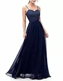 DRESSTELLS Abendkleider Elegant für Hochzeit Dunkelblau Festlich Ballkleid Damen Lang Brautkleid Standesamt Brautjungfernkleider mit Träger Jugendweihe Kleider Navy M