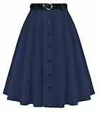 Belle Poque Damen Vintage Röcke Stretch Hohe Taille A-Linie Midi Röcke mit Taschen & Gürtel