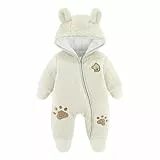 JiAmy Baby Schneeanzüge Winter Overall mit Kapuze Fleece Strampler Mädchen Jungen Warm Outfits- Gr. 3-6 Monate (66 cm), Weiß
