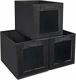 DIMJ 3 Stück Aufbewahrungsboxen, Faltbox mit Transparentem Sichtfenster Faltbare Aufbewahrungskiste mit Schlaufe für Kleiderschrank, Kleidung, Bücher, Kosmetik, Spielzeug usw, 34 x 23 x 23 cm, Schwarz
