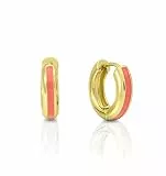 GLORIS Ohrringe Creolen Goldene mit Rose Emaille Klappcreolen Ringohrringe. Damen Ring Ohrringe 16,5 mm (Rose)