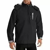 Lo.gas Herren Regenjacke wasserdicht mit Kapuze ，Regenmantel für Radfahren Regenmantel für Radfahren Laufen Windbreaker Allwetter Schwarz,L
