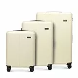 WITTCHEN Stripes Line Kofferset 3-teilig | ABS-Hartschalenkoffer, 4 Rollen 360° | Koffer Set Handgepäck/Mittel/Groß (36/65/96 l) | Zahlenschloss & Teleskopgriff | Farbe: Creme
