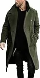 Runcati Herren Mantel Regular Fit Trenchcoat Langer Revers Zweireiher Wolle Business Winterjacke Peacoat, grün, XL