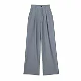 YCBMINGCAN Damenhose mit weitem Bein und hoher elastischer Taille im Rücken. Business-Arbeitshose. Lange, gerade Anzughose Hose Damen Schwarz Stretch (Grey, L)