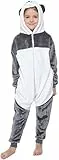 corimori - MEI der Panda Kinder Jungen Mädchen Onesie Jumpsuit Anzug Kostüm Verkleidung (Gr. 110-130 cm), Grau Weiß