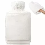 BOLEi Wärmflasche mit Weichem Bezug –Auslaufsicher 2L Groß Wärmflaschen mit Känguru-Tasche,Naturkautschuk +Bettflasche Flauschig,Geschenke für Männer Frauen (Weiß)