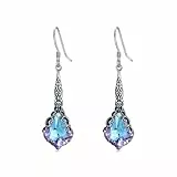 925 Sterling Silber Vintage Ohrringe Oxidierte Viktorianische Leverback Ohrhänger mit 16 mm Blau-Lila Kristall Jubiläumsschmuck Geschenke für Frauen