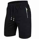 ZOXOZ Kurze Hosen Herren Shorts Sommer Kurze Jogginghose Herren Sports Shorts Sweat Baumwolle Gym Fitness mit Reissverschluss Schwarz M