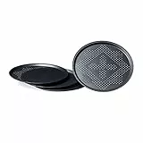 Relaxdays Pizzablech mit Perforation im Set runde Pizzabackbleche mit extra großem Durchmesser: ca. 29 cm Backbleche für Pizza und Flammkuchen Pizza Backset im 4er Set antihaftbeschichtet, anthrazit