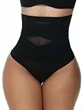Auffortria Shapewear Damen Bauchweg Unterhose Hohe Taille Miederhose Miederslips Figurformende Bodywäsche Bauchkontrolle Miederpant Body Shaper (Small, Schwarz-Tanga)