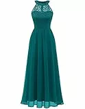 Wedtrend Brautjungfernkleid Elegant Abendkleid Damen Lang Party Cocktailkleid Neckholder Hochzeitsgatst Kleid WT0201 PeacockGreen L
