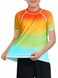 Haloumoning UV Shirt Jungen UPF 50+ Badeshirt Kurzarm Sommer Schwimmshirt Kinder Rundhals Schnelltrocknende Badeanzug T-Shirt, Orange, 9-10 Jahre
