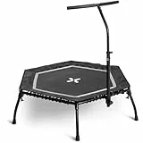 SportPlus Fitness Trampolin Indoor für Zuhause, Trampolin mit Haltestange höhenverstellbar, Gummiseilfederung, Workout & Cardiotraining, Premium-Qualität Designed in Germany 130kg